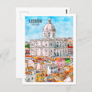 Carte Postale Lisbonne Portugal célèbre Aquarelle Voyage Sketch