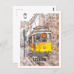 Carte Postale Lisbonne Portugal célèbre Aquarelle Voyage Sketch