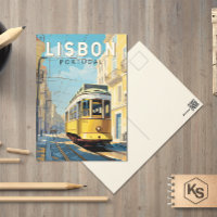Lisbonne Portugal Jaune Tramway Voyage Art Vintage