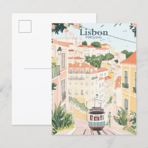Carte Postale Lisbonne Portugal Peinture Gouache Illustration Vo