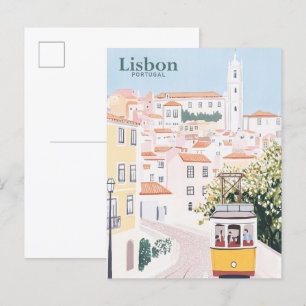 Carte Postale Lisbonne Portugal Peinture Gouache Illustration Vo
