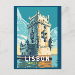 Carte Postale Lisbonne Portugal Tour de Belem Art Voyage Rétro