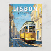 Carte Postale Lisbonne Portugal Tram Jaune Art de Voyage Vintage (Devant)