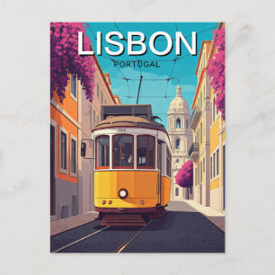 Carte Postale Lisbonne Portugal Tramway Jaune Style Anime Romant