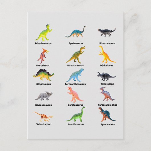 Carte Postale Liste des noms des dinosaures (Devant)