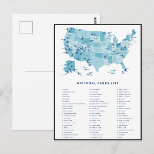 Carte Postale Liste des parcs nationaux aux États-Unis