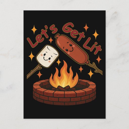 Carte Postale Lit Firepit - mignon Marshmallow & Hot Dog (Devant)