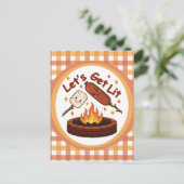 Carte Postale Lit Firepit - mignon Marshmallow & Hot Dog (Debout devant)