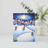 Carte Postale Litte Skieurs Winter Folk Art (Debout devant)
