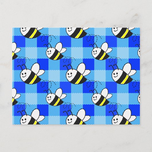 Carte Postale Little Bee Blue Plaid Motif personnalisé (Devant)