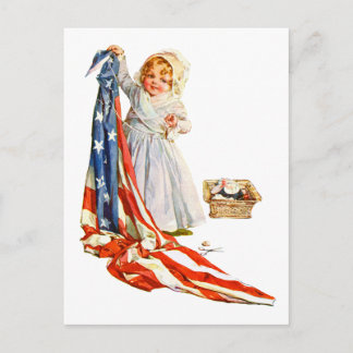 Carte Postale Little Betsy Ross et le drapeau américain
