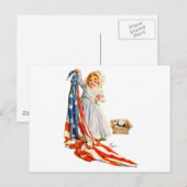 Carte Postale Little Betsy Ross et le drapeau américain (Devant / Derrière)