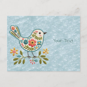 Carte postale Little Bird Floral Green Feuilles