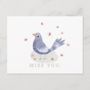 Carte Postale Little Blue Bird and Flowers Miss You