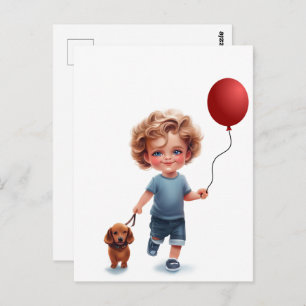Carte Postale Little Boy et Dachshund