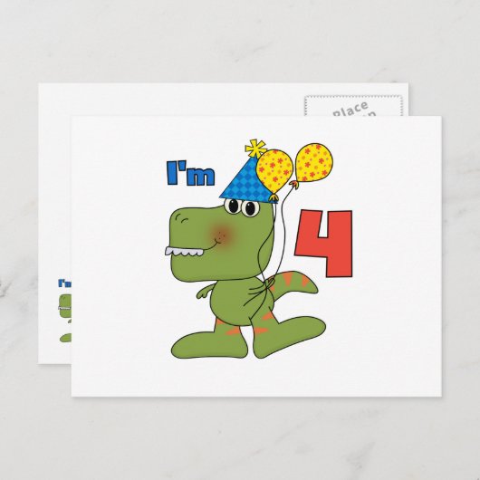Carte Postale Little Dino 4th Birthday Tshirts et cadeaux (Devant / Derrière)