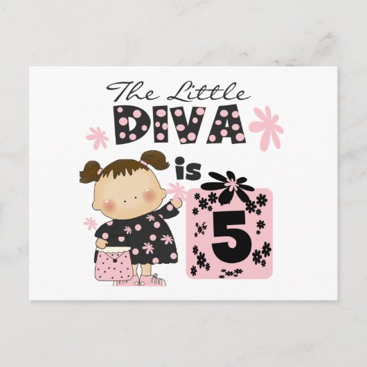Carte Postale Little Diva 5th Birthday Tshirts et cadeaux (Devant)