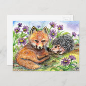 Carte Postale Little Fox Et Hérisson (Devant / Derrière)