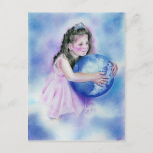Carte postale Little Girl Holding Globe Earth