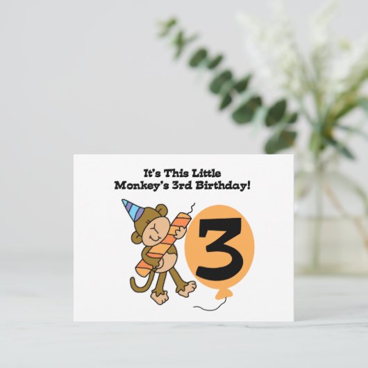 Carte Postale Little Monkey 3e Anniversaire Tshirts et cadeaux (Debout devant)