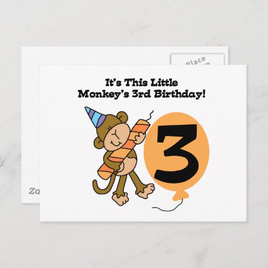 Carte Postale Little Monkey 3e Anniversaire Tshirts et cadeaux (Devant / Derrière)