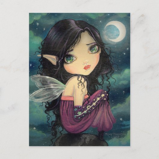 Carte Postale Little Moon Gothique Big Eye Fairy Art (Devant)
