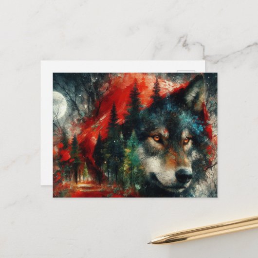 Carte Postale Little Red est le loup (Devant/Arrière en situation)