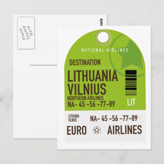 Carte Postale Lituanie billet de voyage en avion de Vilnius (Devant / Derrière)