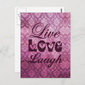 Carte Postale Live Love Laugh Pink Damask Pattern (Devant / Derrière)