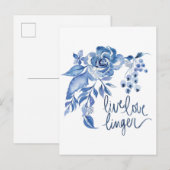Carte Postale Live Love Linger | Floral Rose bleu (Devant / Derrière)