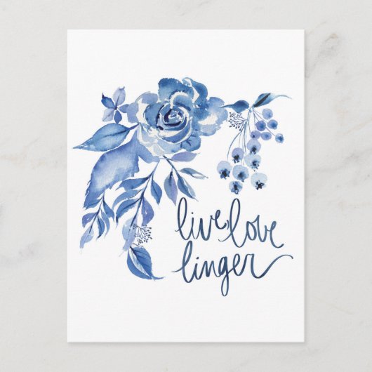 Carte Postale Live Love Linger | Floral Rose bleu (Devant)