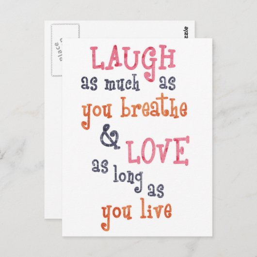 Carte Postale Live rire amour simple citation (Devant / Derrière)