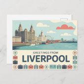 Carte postale Liverpool vintage | Salutations de (Devant / Derrière)