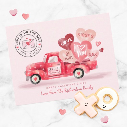 Carte Postale Livraison spéciale de Valentine Camion d'aquarelle