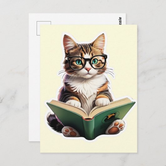 Carte Postale Livre de lecture Cat (Devant / Derrière)