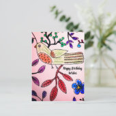 CARTE POSTALE LIVRE OISEAU ROSE ORANGE BLEU | Co (Debout devant)