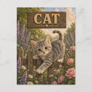 Carte Postale Livre pour bébé avec chat mignon et animaux de la