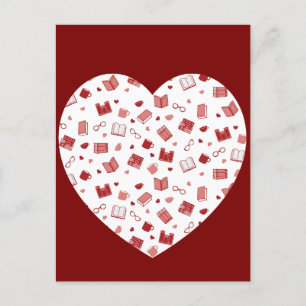 Carte Postale Livre rouge mignon et Motif de lecture à coeur