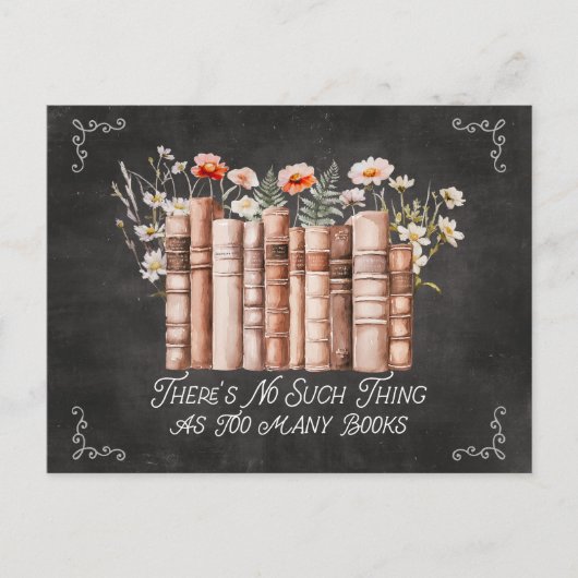 Carte Postale Livres avec fleurs et citation sur tableau noir (Devant)