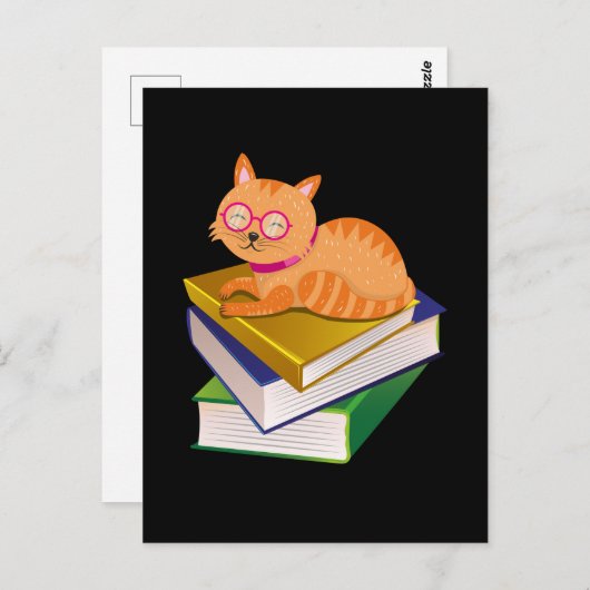 Carte Postale Livres - Chat et Livres Cadeau pour Amateur de Liv (Devant / Derrière)
