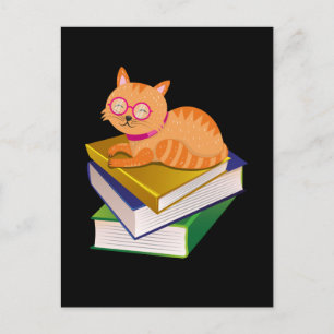 Carte Postale Livres - Chat et Livres Cadeau pour Amateur de Liv