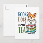 Carte Postale Livres Chiens et Week-end de lecture thé (Devant / Derrière)
