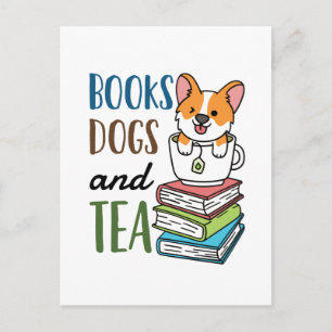 Carte Postale Livres Chiens et Week-end de lecture thé