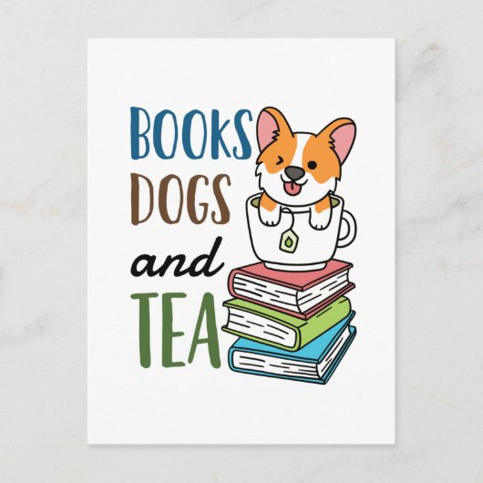 Carte Postale Livres Chiens et Week-end de lecture thé (Devant)