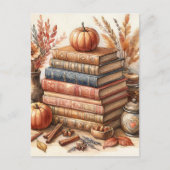 Carte Postale Livres d'automne et Citrouille (Devant)