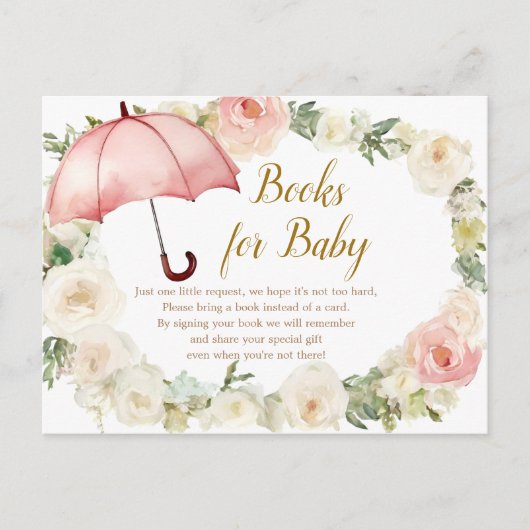 Carte Postale Livres parapluie floraux rose blanc pour bébé (Devant)