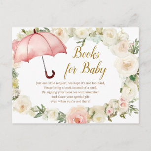 Carte Postale Livres parapluie floraux rose blanc pour bébé