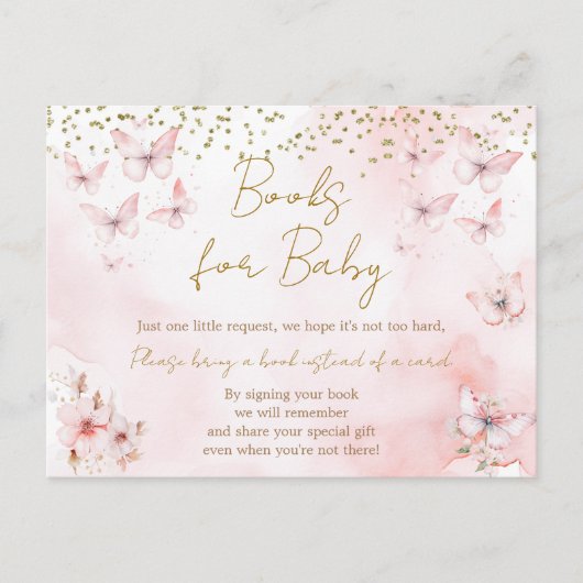 Carte Postale Livres pour bébé Pink Butterfly Baby Shower (Devant)