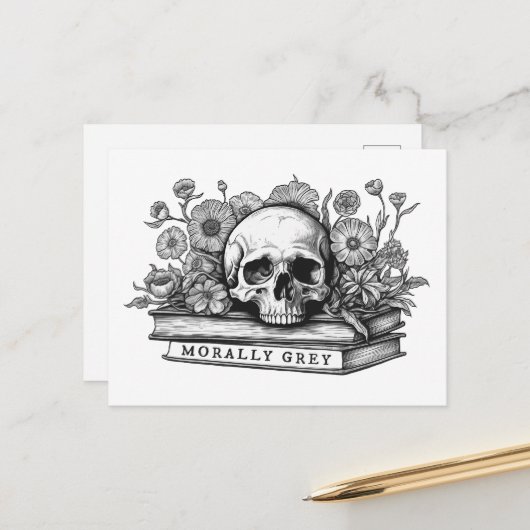 Carte Postale Livres romantiques moraux gris (Devant/Arrière en situation)