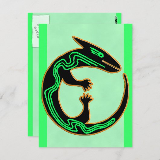 Carte Postale Lizard vert tribal unique (Devant / Derrière)